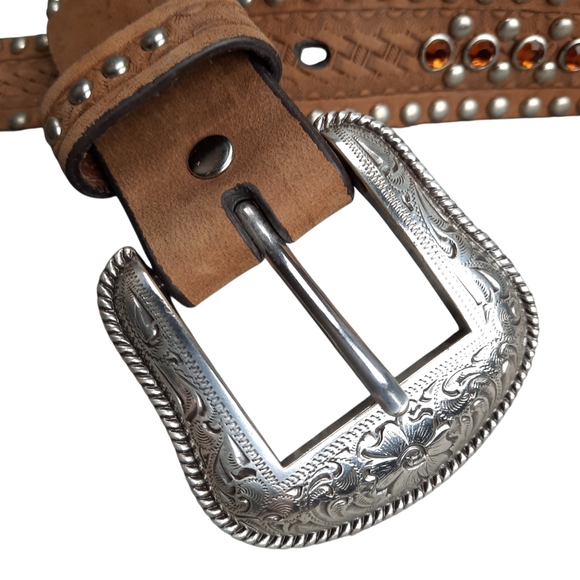 Nocona Leather Jeweled Studded Western Cowgirl Belt SZ 24 - Picture 5 of 11